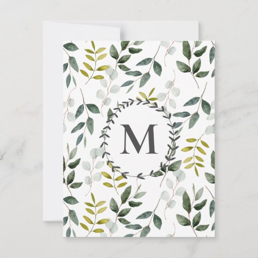 緑モノグラムの葉水の色のパターン ノートカード (裏面)