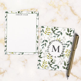 緑モノグラムの葉水の色のパターン ノートカード