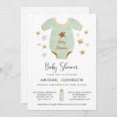 緑ユニセックス金ゴールド水彩レトロベビーシャワー 招待状 (正面/裏面)