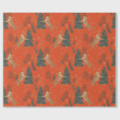 緑ユニークと赤のクリスマスツリータイガー ラッピングペーパー (フラット)