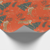 緑ユニークと赤のクリスマスツリータイガー ラッピングペーパー (角)