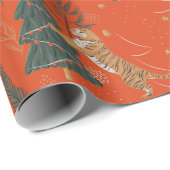 緑ユニークと赤のクリスマスツリータイガー ラッピングペーパー (ロールコーナー)