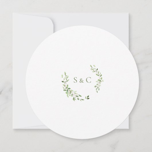 緑ユニーク色の水のリースのモノグラ結婚ム 招待状 (裏面)