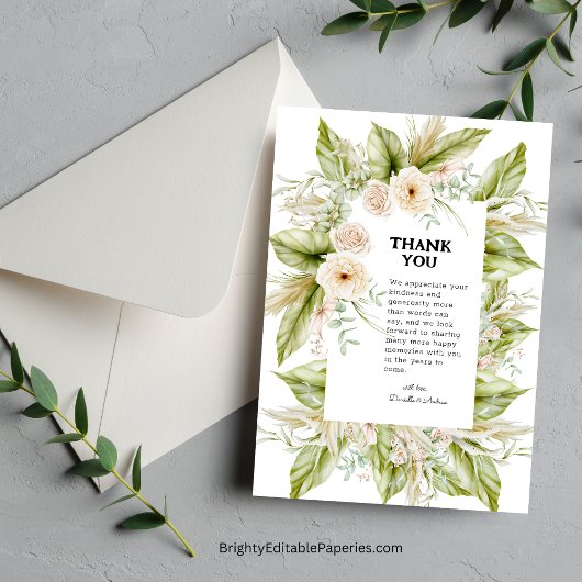 緑ユニーク色の鮮やかなパンパスグラス サンキューカード