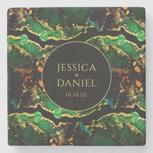緑ユニーク黒青銅金ゴールド結婚ズ ストーンコースター (正面)
