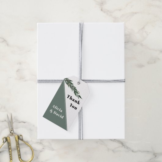 緑ユーカリ葉プ結婚枝 ギフトタグ (より糸付き)