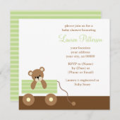 緑ワゴンくまのベビーシャワー 招待状 (正面/裏面)