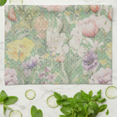 緑ヴィンテージ花柄水玉模様 キッチンタオル (折り畳み)