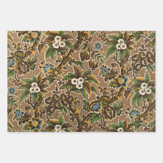 緑ヴィンテージ花模様 ラッピングペーパーシート (正面3)