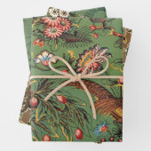 緑ヴィンテージ花模様 ラッピングペーパーシート (インサイチュ)