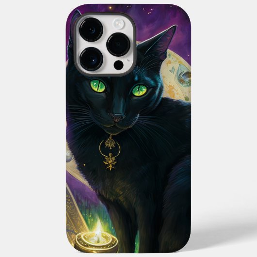 緑不気味の目とキャンドル付き黒猫 Case-Mate iPhoneケース (裏面)