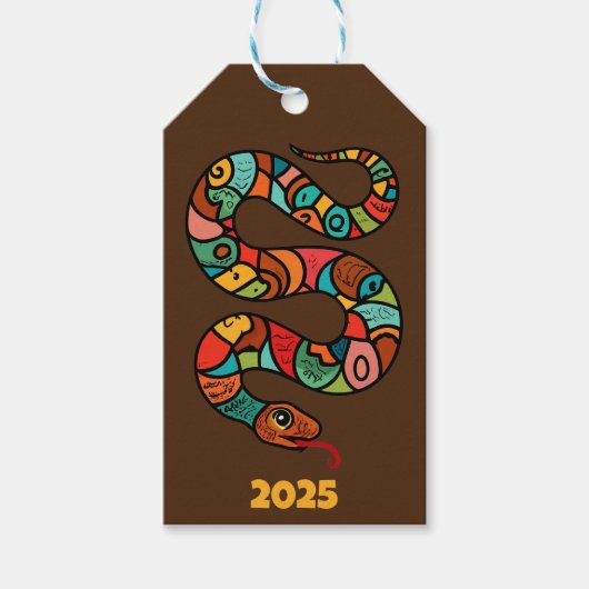 緑中国のの木のヘビの新年2025 ギフトタグ (正面)