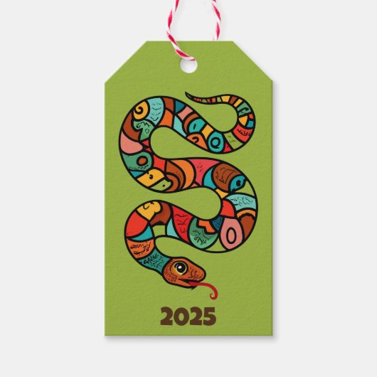 緑中国のの木のヘビの新年2025 ギフトタグ (正面)