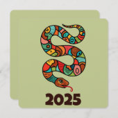 緑中国のの木のヘビの新年2025 シーズンカード (正面/裏面)