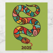 緑中国のの木のヘビの新年2025 ワインラベル (シングルラベル)