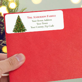 緑伝統的のクリスマスモミの木の赤い弓の名前 ラベル