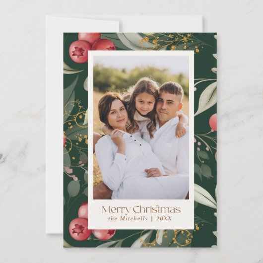 緑伝統的の果実2枚の写真クリスマス シーズンカード (正面)