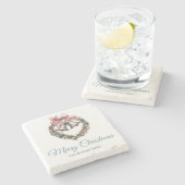 緑化リースの葉とピンクリボンボウ ストーンコースター (横)