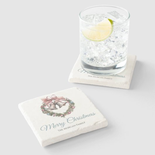 緑化リースの葉とピンクリボンボウ ストーンコースター (横)