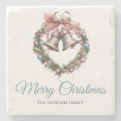 緑化リースの葉とピンクリボンボウ ストーンコースター (正面)