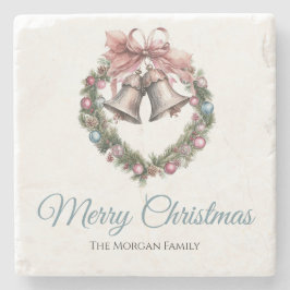 緑化リースの葉とピンクリボンボウ ストーンコースター