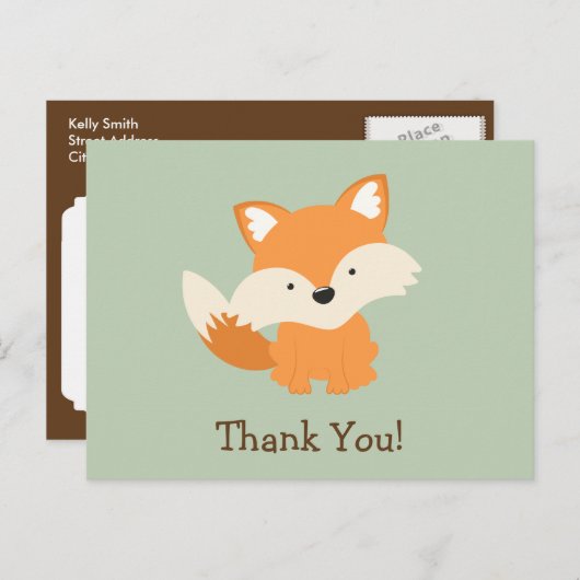 緑及びオレンジベビーのキツネは感謝していしています ポストカード (正面/裏面)