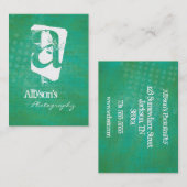 緑及びティール（緑がかった色）の背景のモノグラムの名刺 名刺 (正面/裏面)