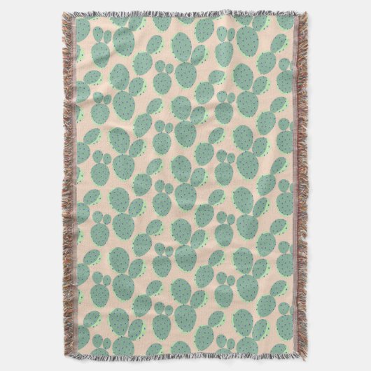 緑及びピンクのサボテンパターン スローブランケット (正面縦)