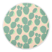 緑及びピンクのサボテンパターン セラミックノブ (正面)