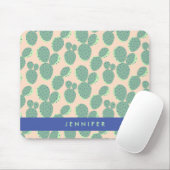 緑及びピンクのサボテンパターン マウスパッド (マウス)