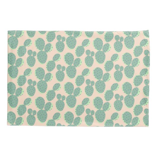 緑及びピンクのサボテンパターン 枕カバー (裏面-左)