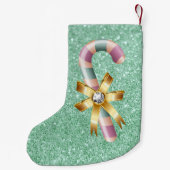 緑及びピンクのパステル調のオーナメントのフェイクなグリッター スモールクリスマスストッキング (裏面)