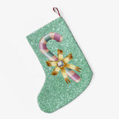 緑及びピンクのパステル調のオーナメントのフェイクなグリッター スモールクリスマスストッキング (裏面 (吊り時))