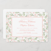 緑及びピンクの植物の水彩画-結婚式 招待状 (正面/裏面)