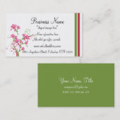 緑及びピンクの花柄のスタイリッシュな名刺 名刺 (正面/裏面)