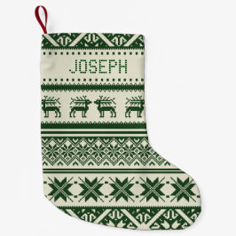 緑及びベージュ醜いクリスマスのセーター-あなたの名前 スモールクリスマスストッキング