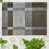 緑及び灰色ストライプな箱パターン台所タオル キッチンタオル (折り畳み)