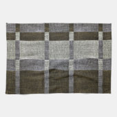 緑及び灰色ストライプな箱パターン台所タオル キッチンタオル (横)