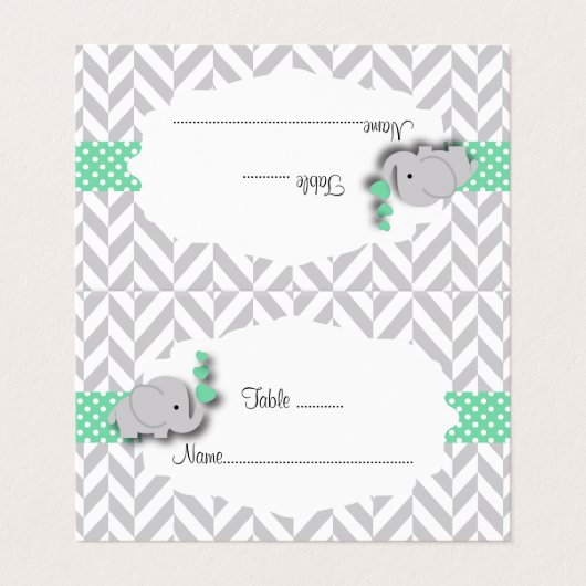 緑及び灰色象のベビーシャワー|の座席表 名刺 (外部フラット)