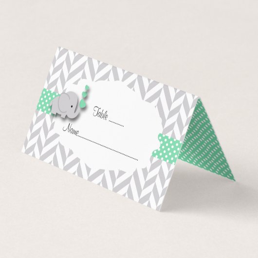 緑及び灰色象のベビーシャワー|の座席表 名刺 (裏面)