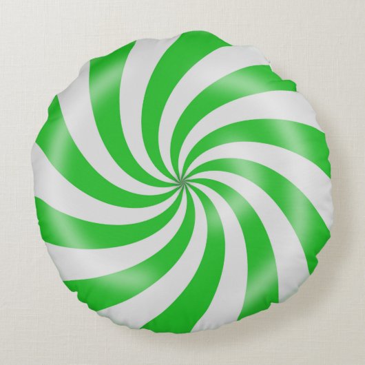 緑及び白いキャンデーの螺線形のデザインの円形の枕 ラウンドクッション (裏面)
