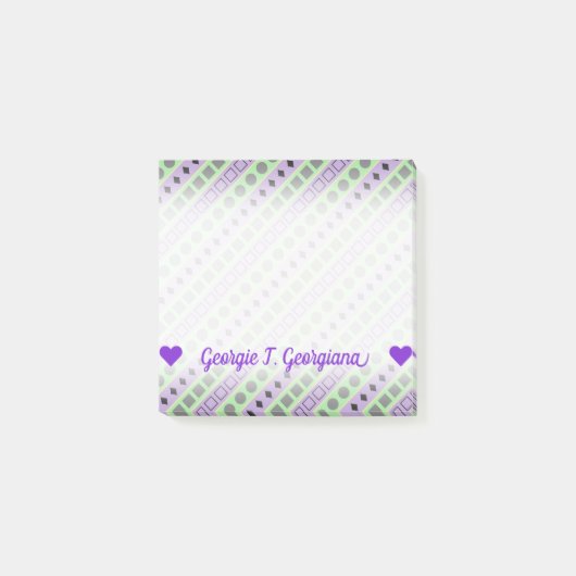 緑及び紫色のストライプ; 正方形、ダイヤモンド、円 ポストイット (正面)