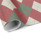 緑及び赤いお祝いのアーガイル柄のな格子縞パターン ラッピングペーパー (ロールコーナー)