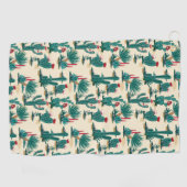 緑及び赤いサボテンパターン ゴルフタオル (横)