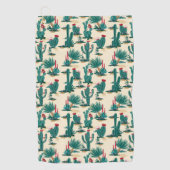 緑及び赤いサボテンパターン ゴルフタオル (正面)