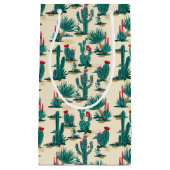 緑及び赤いサボテンパターン スモールペーパーバッグ (正面)