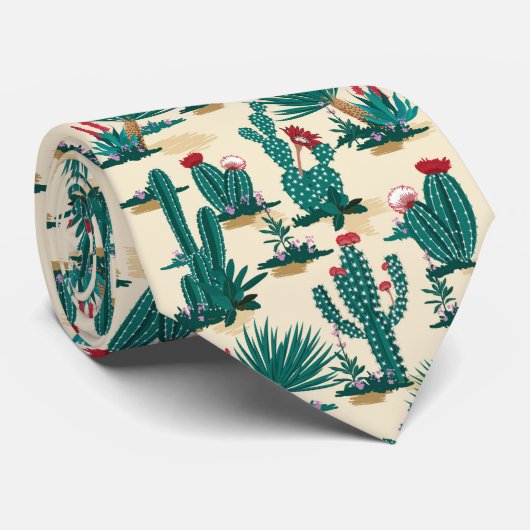 緑及び赤いサボテンパターン ネクタイ (ロール)