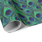 緑及び青の孔雀の羽のギフトの包装紙 ラッピングペーパー (ロールコーナー)