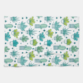 緑及び青の水彩画のSucculentパターン キッチンタオル (横)