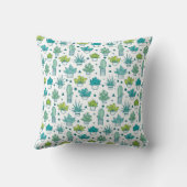 緑及び青の水彩画のSucculentパターン クッション (裏面)